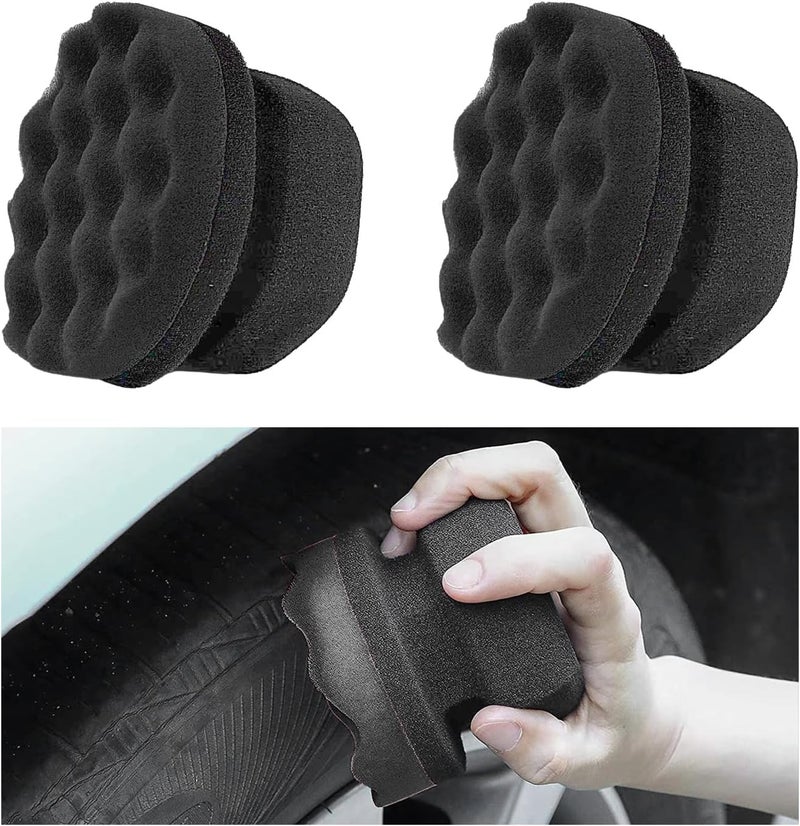 Wevdn 2PCS Tire Shine Applicator, Durable & Reusable Hex Grip Tire Dressing Sponge Foam Detailing Pad, Washable Round Shape Wheel Tire Shine Car Cleaning Sponge, Car Accessories (Black-Large) - Image 1